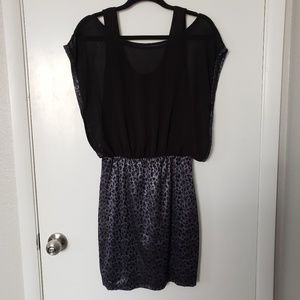 Just Me Slate Metallic Leopard Mini Dress Size L